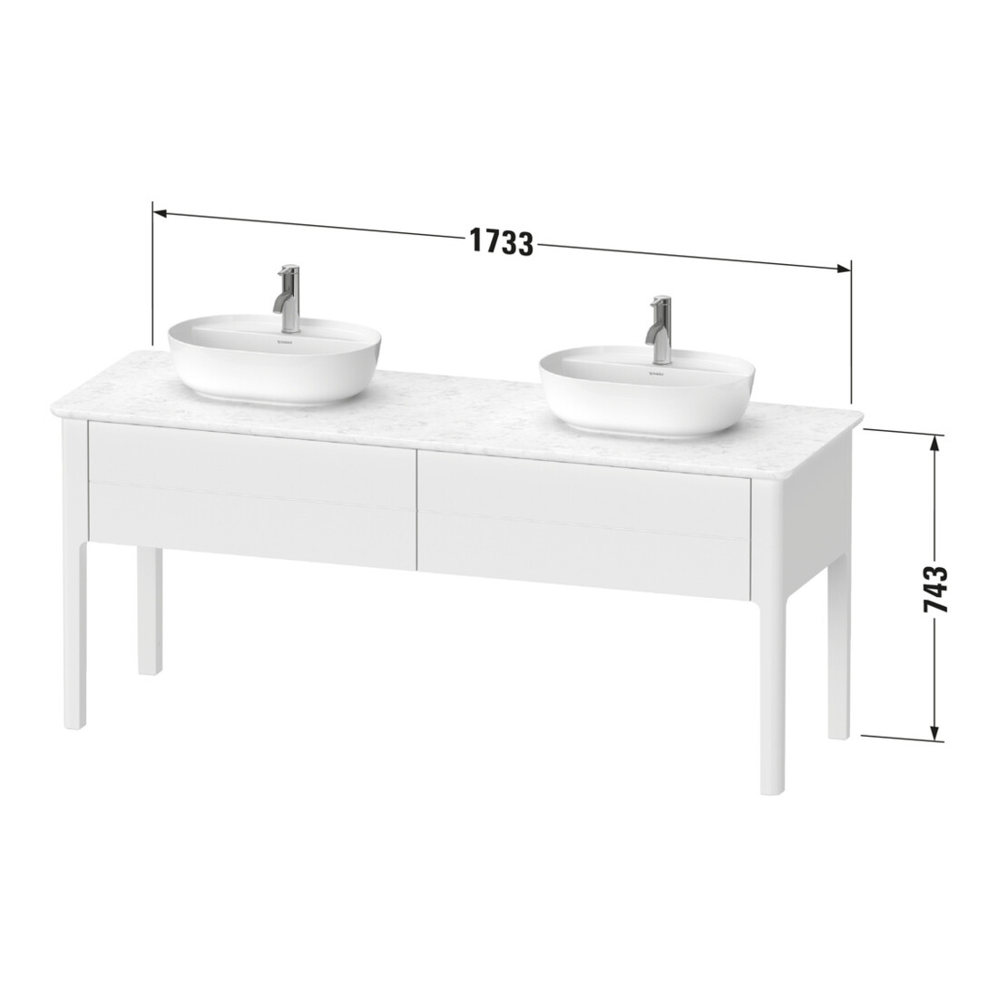 Duravit Meuble sous-lavabo Luv 173,3x57x74,3 cm, 2 tiroirs, st, No we s-mat