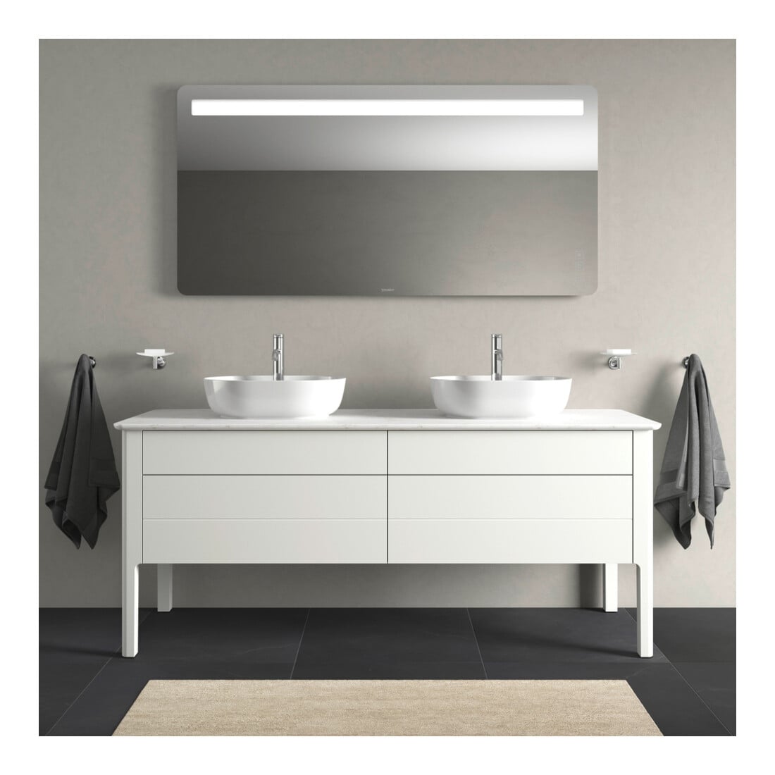 Duravit Meuble sous lavabo Luv 173,3x57x74,3cm, 2 tiroirs, 2 portes, blanc mat