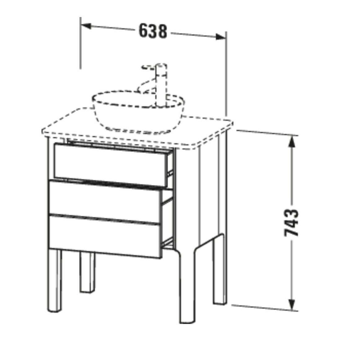 Duravit Meuble sous lavabo Luv 63,8x45x74,3cm, 1 tiroir, 1 porte, blanc mat