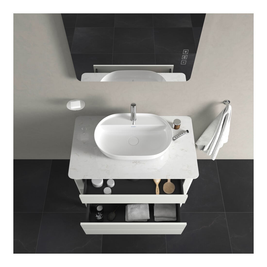 Duravit Meuble sous-lavabo Luv 93,8x57x74,3 cm, 1 tiroir, 1 porte, blanc mat