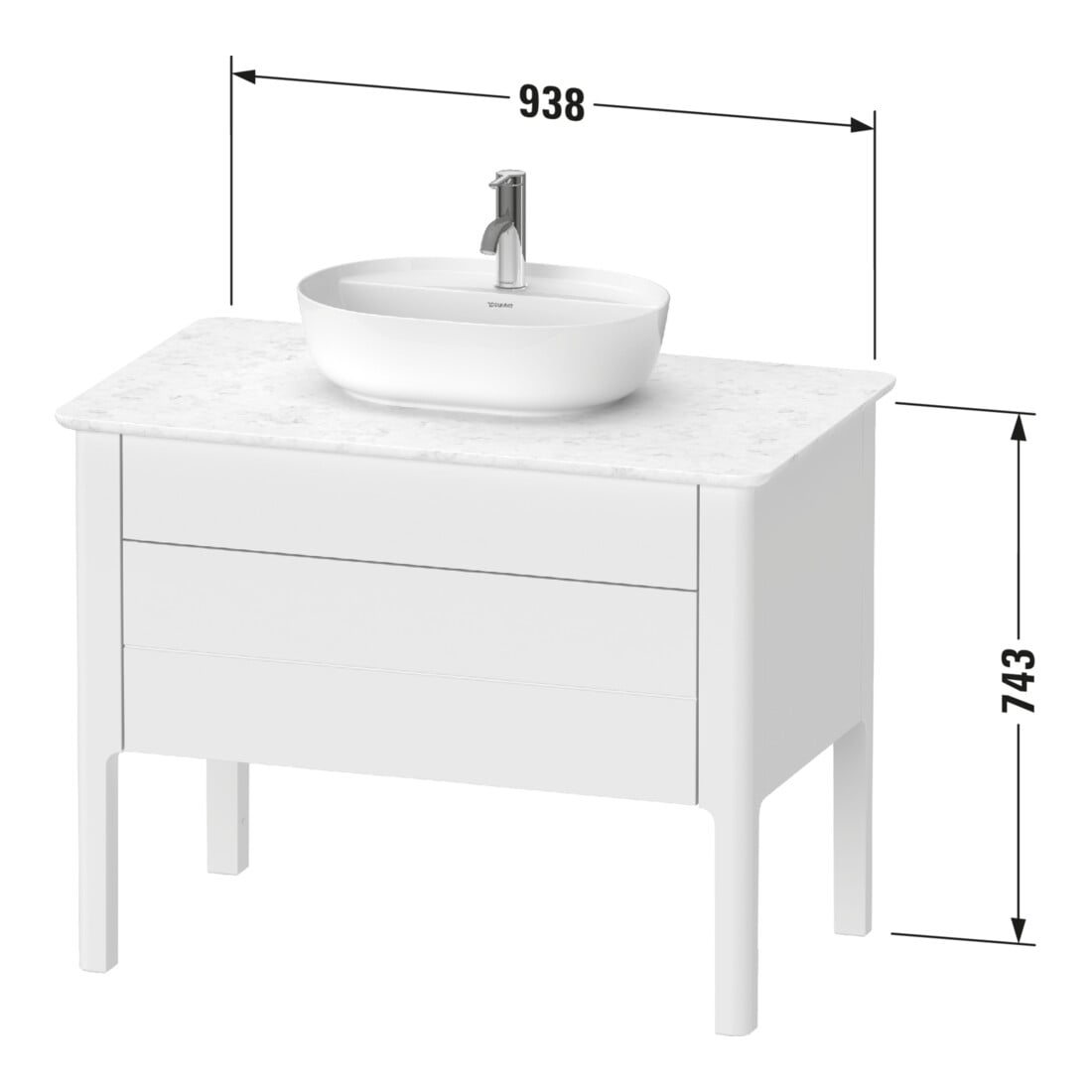 Duravit Meuble sous-lavabo Luv 93,8x57x74,3 cm, 1 tiroir, 1 porte, blanc mat