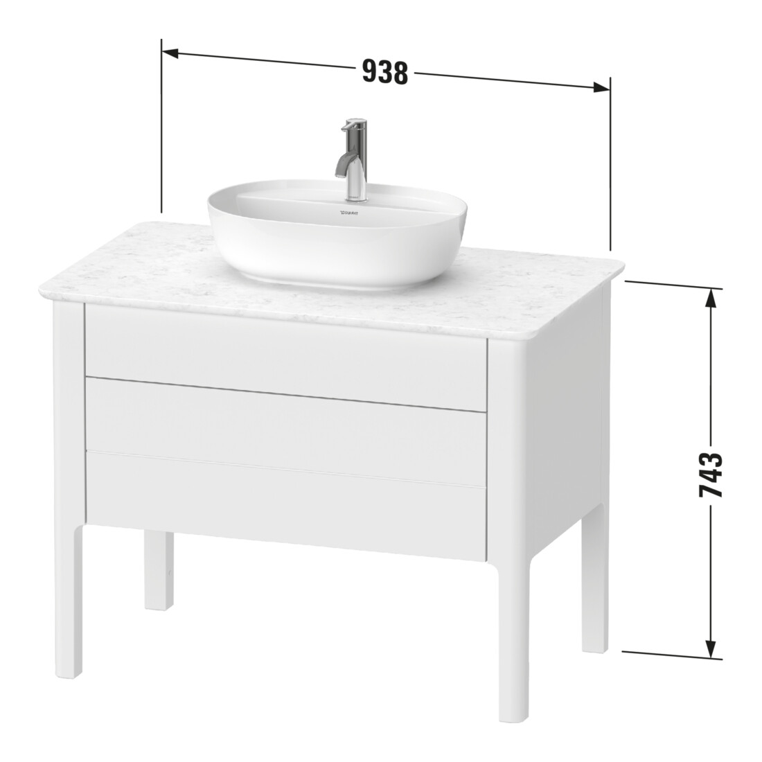 Duravit Meuble sous-lavabo Luv 93,8x57x74,3 cm, 1 tiroir, 1 porte, blanc mat
