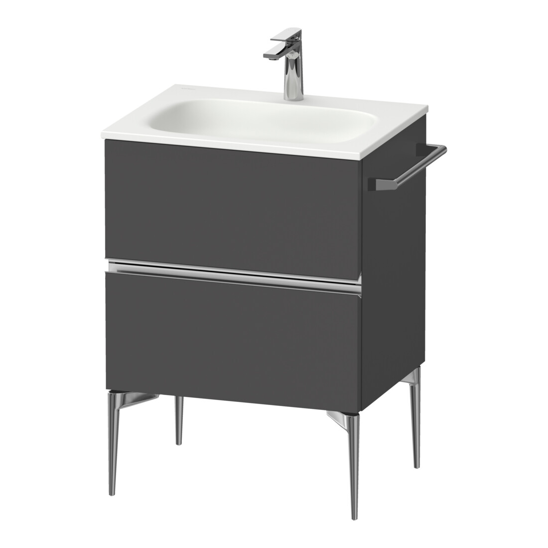 Duravit Meuble sous-lavabo mural Sivida 61x59,2x47,7 cm, 2 tiroirs, gris m, chromé