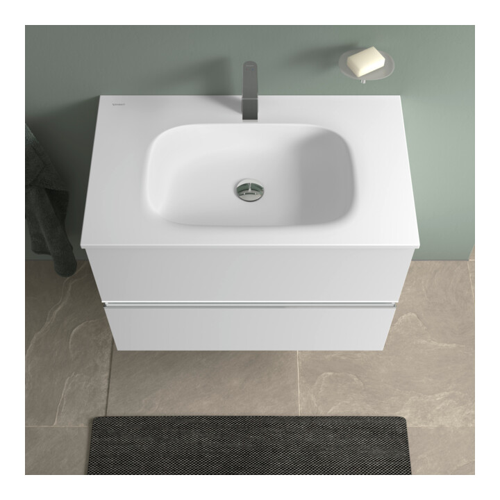 Duravit Meuble sous-lavabo mural Sivida 81x59,2x47,7 cm, 2 tiroirs, blanc mat, grand chrome