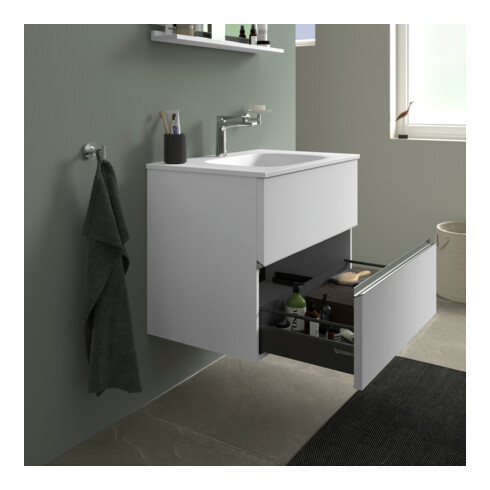 Duravit Meuble sous-lavabo mural Sivida 81x59,2x47,7 cm, 2 tiroirs, blanc mat, grand chrome