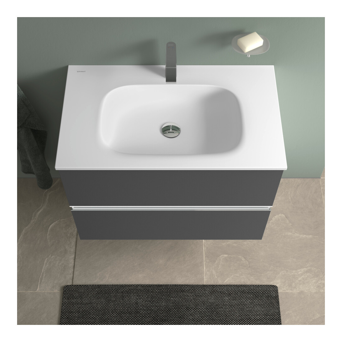 Duravit Meuble sous-lavabo mural Sivida 81x59,2x47,7 cm, 2 tiroirs, gris m, chromé