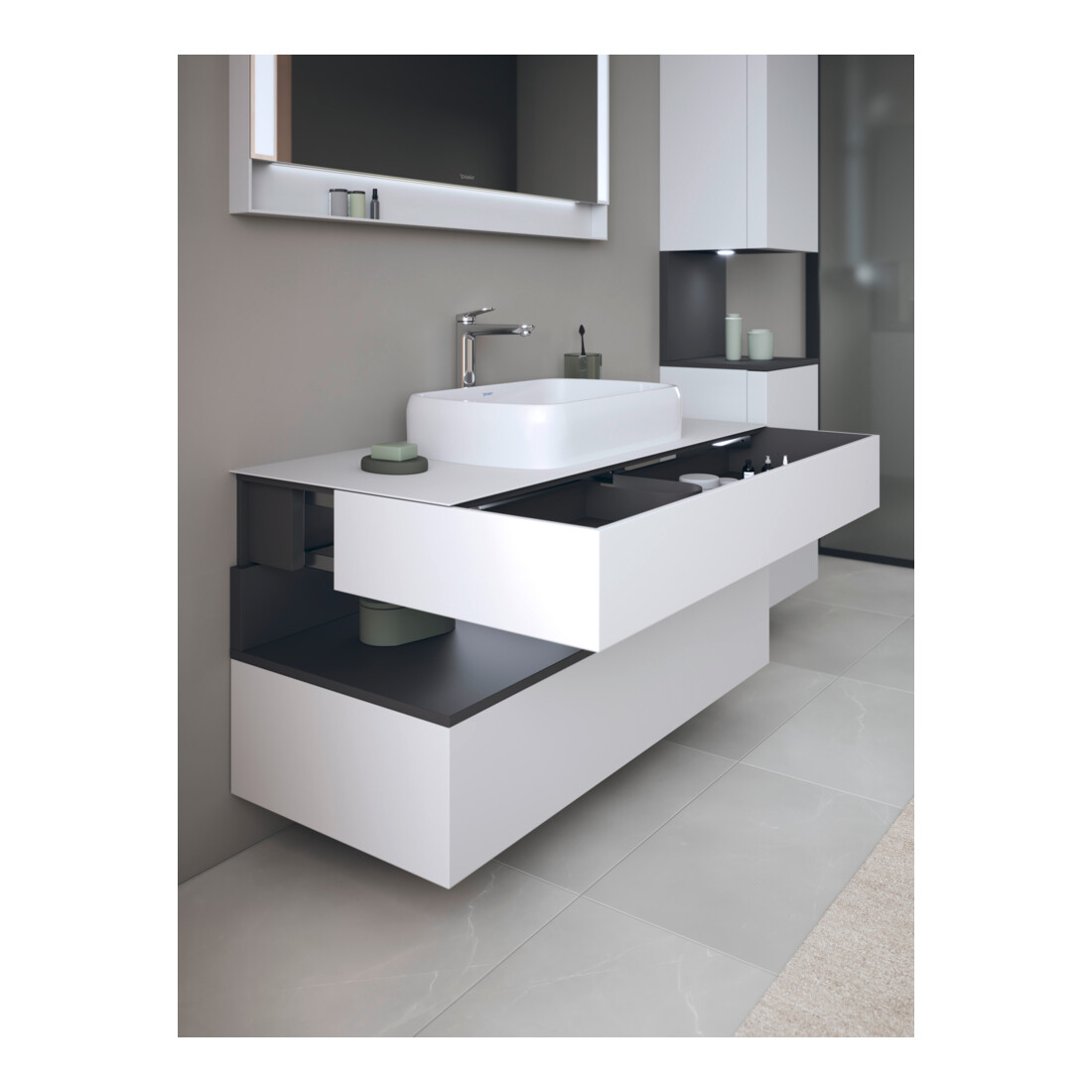 Duravit Meuble sous-lavabo Qatego 120x55x60 cm, gris/ blanc, Pl, pour niche