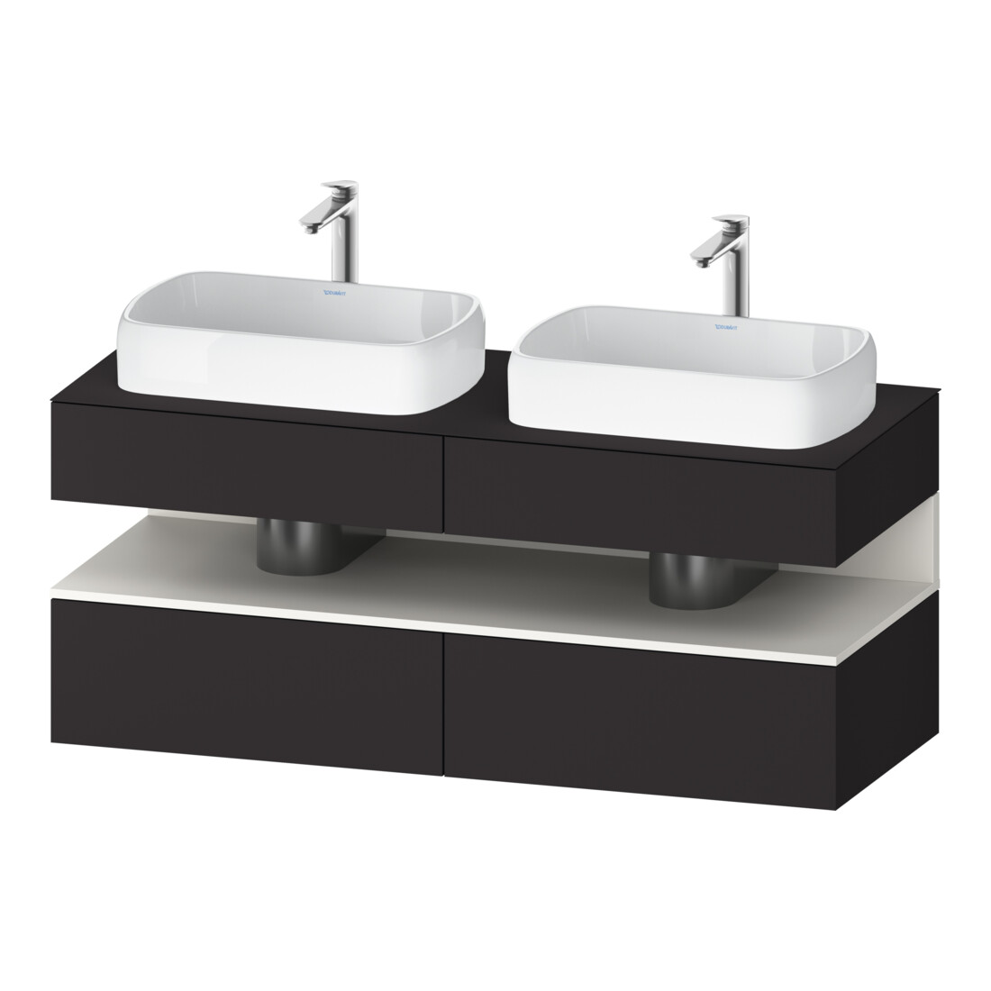 Duravit Meuble sous-lavabo Qatego 140x55x60 cm, blanc, avec miroir, plan, lavabo double face