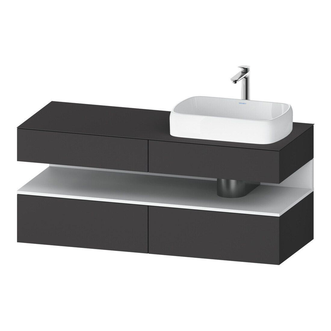 Duravit Meuble sous-lavabo Qatego 140x55x60 cm, blanc avec porte miroir, placage, rainuré, pour niche