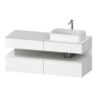 Duravit Meuble sous lavabo Qatego 140x55x60 cm, blanc brillant/bois, Pl, évier à droite