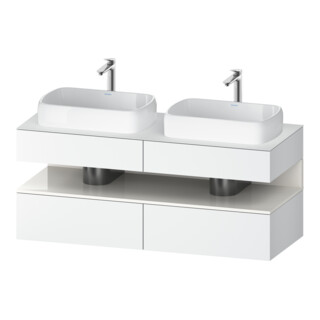 Duravit Meuble sous-lavabo Qatego 140x55x60 cm, blanc brillant/bois, placage, tiroirs double face
