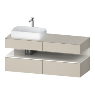 Duravit Meuble sous lavabo Qatego 140x55x60 cm, blanc givre/taupe, placard, évier gauche