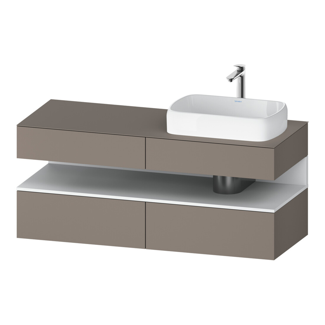 Duravit Meuble sous lavabo Qatego 140x55x60 cm, blanc mat/bois mat, plan, évier droit