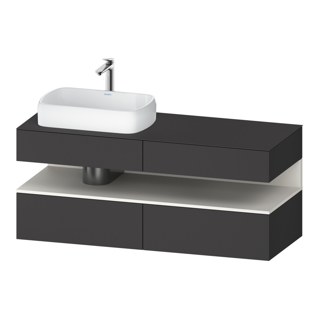 Duravit Meuble sous-lavabo Qatego 140x55x60 cm, blanc mat/gris mat, plan, blanc laqué, niche