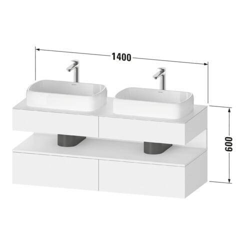 Duravit Meuble sous lavabo Qatego 140x55x60 cm, blanc mat, plan, évier double face