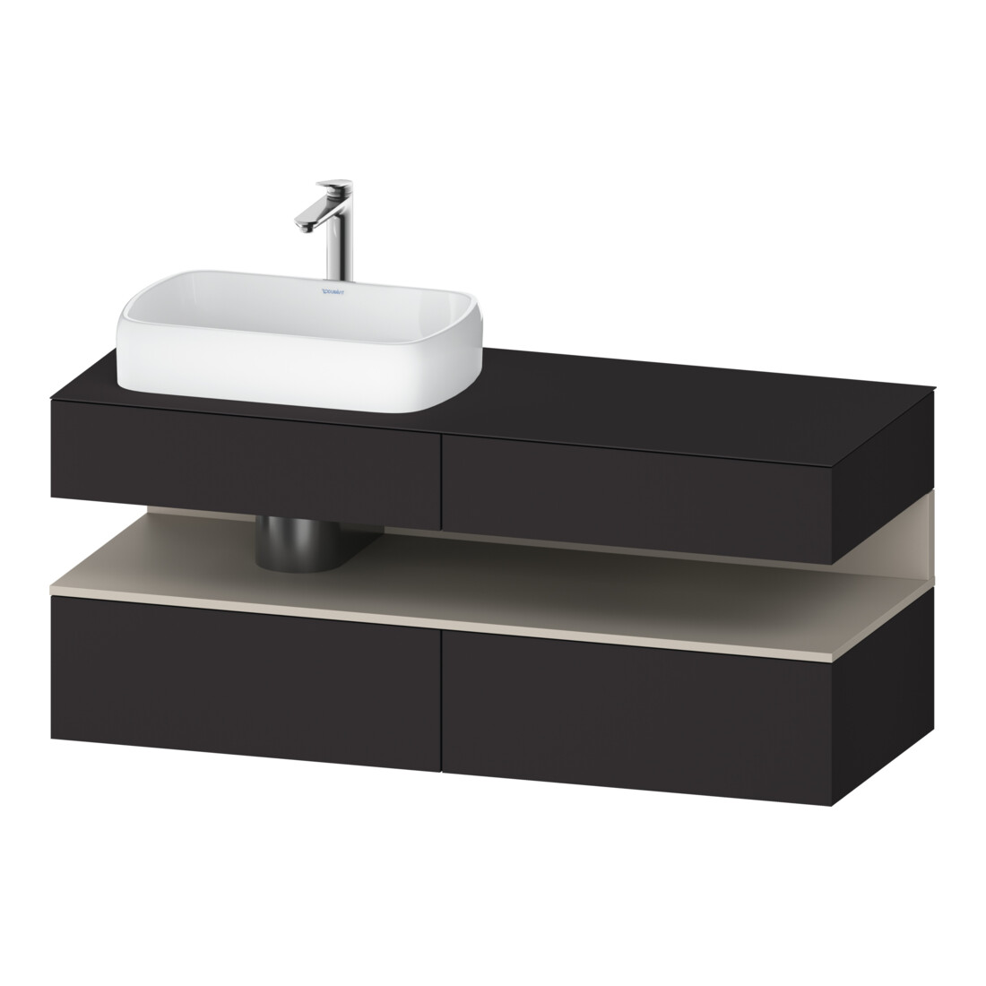 Duravit Meuble sous-lavabo Qatego 140x55x60 cm, T avec trou robinet, Plan, Cuvette gauche