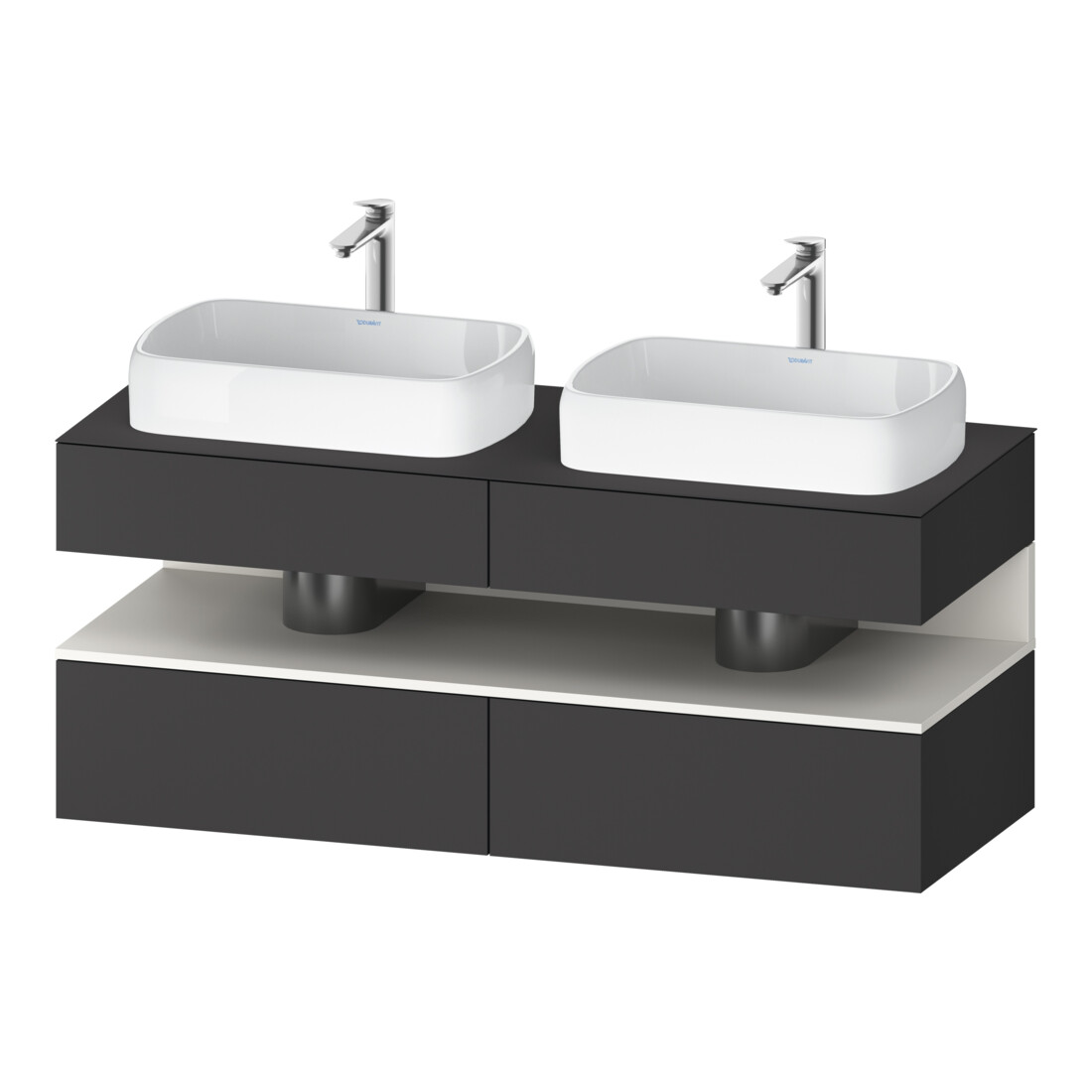 Duravit Meuble sous-lavabo Qatego 140x55x60cm, blanc avec miroir, plan, lavabo double face