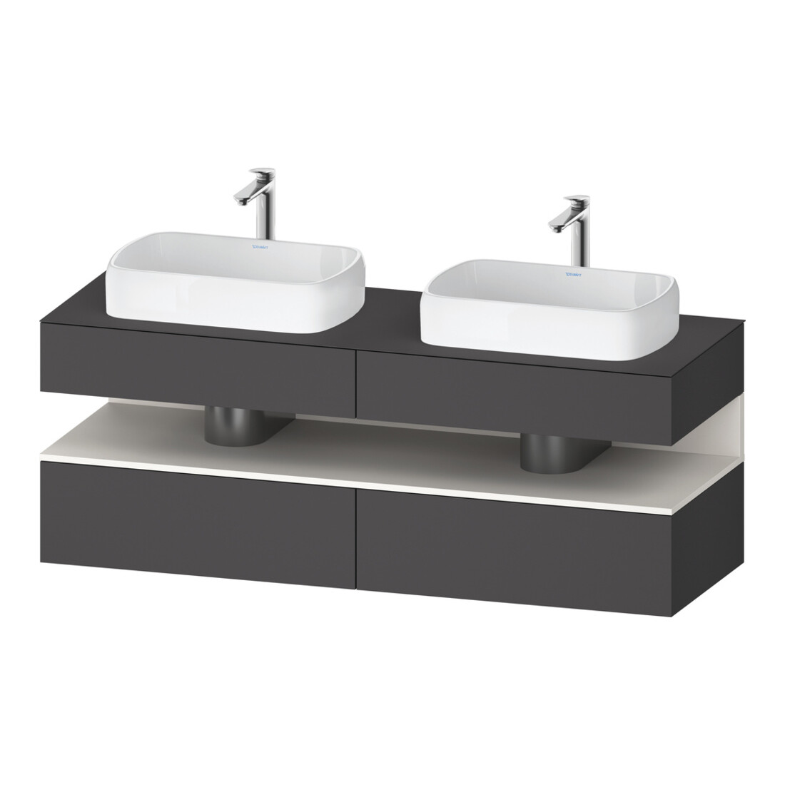 Duravit Meuble sous lavabo Qatego 160x55x60 cm, blanc, avec porte, plan, poignée, miroir