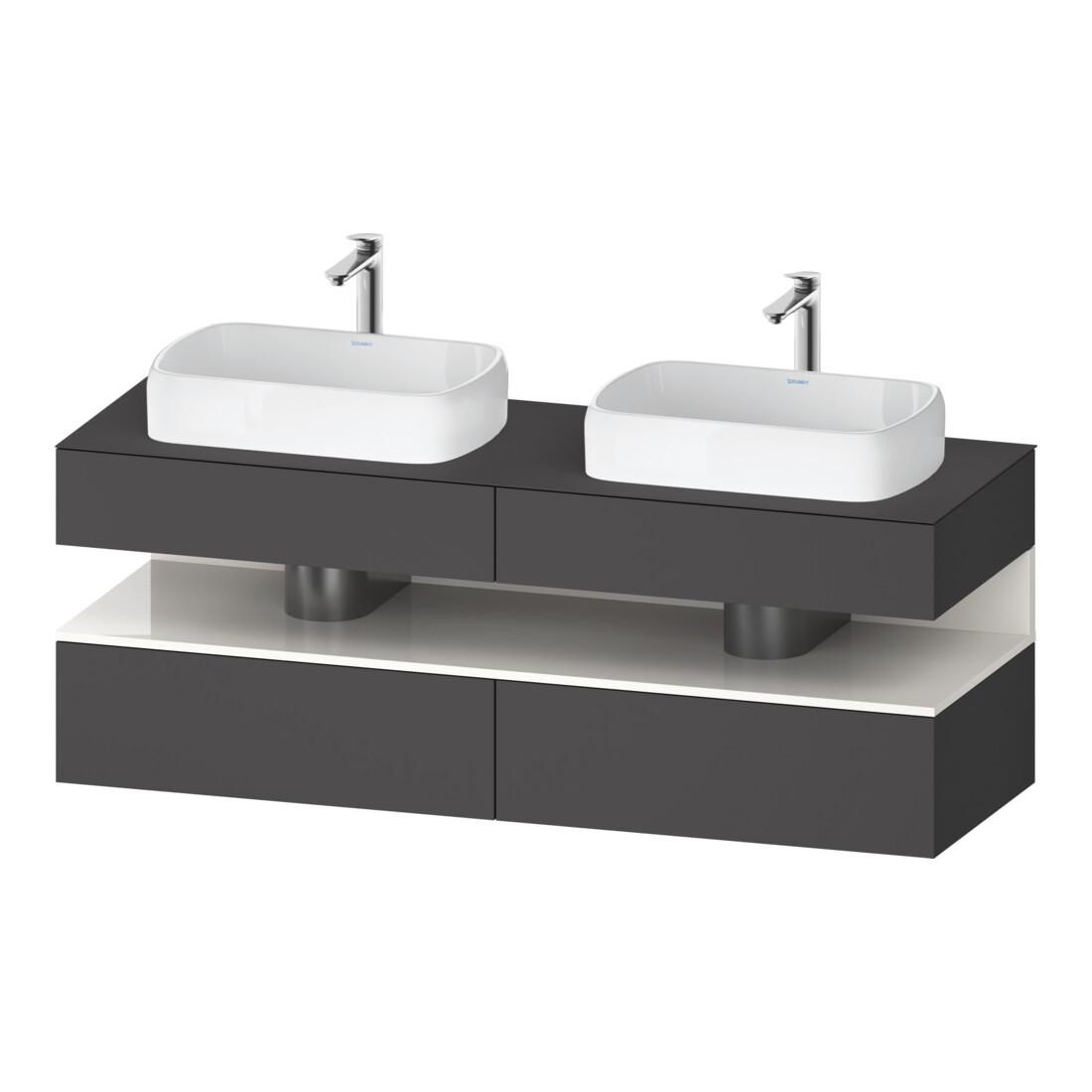 Duravit Meuble sous lavabo Qatego 160x55x60 cm, blanc/gris m, placage, évier double face