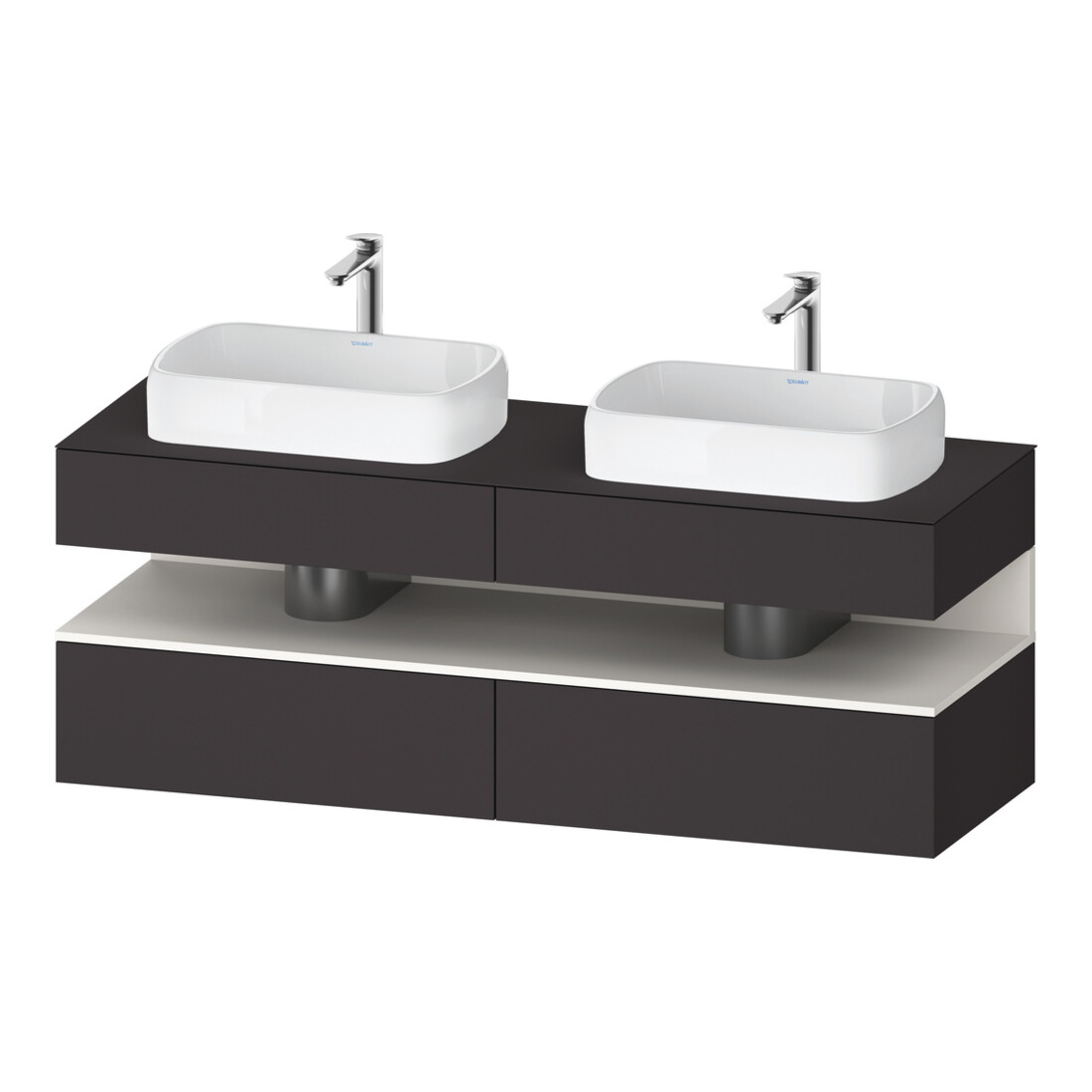 Duravit Meuble sous-lavabo Qatego 160x55x60 cm, blanc mat/gris mat, plan, évier double