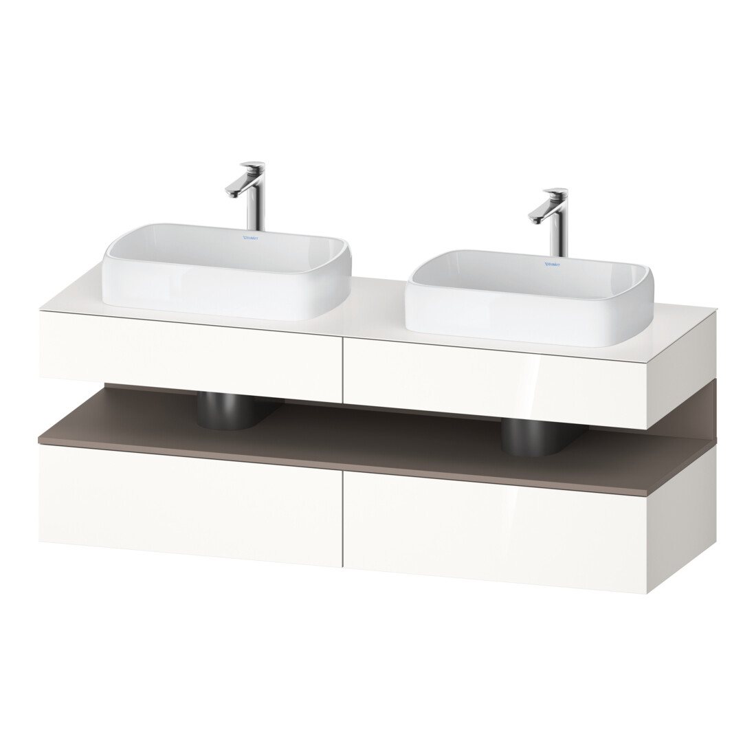 Duravit Meuble sous-lavabo Qatego 160x55x60 cm, blanc mat/gris, placage, évier double