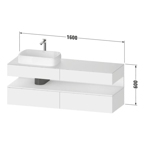 Duravit Meuble sous lavabo Qatego 160x55x60 cm, blanc mat, placage, gauche