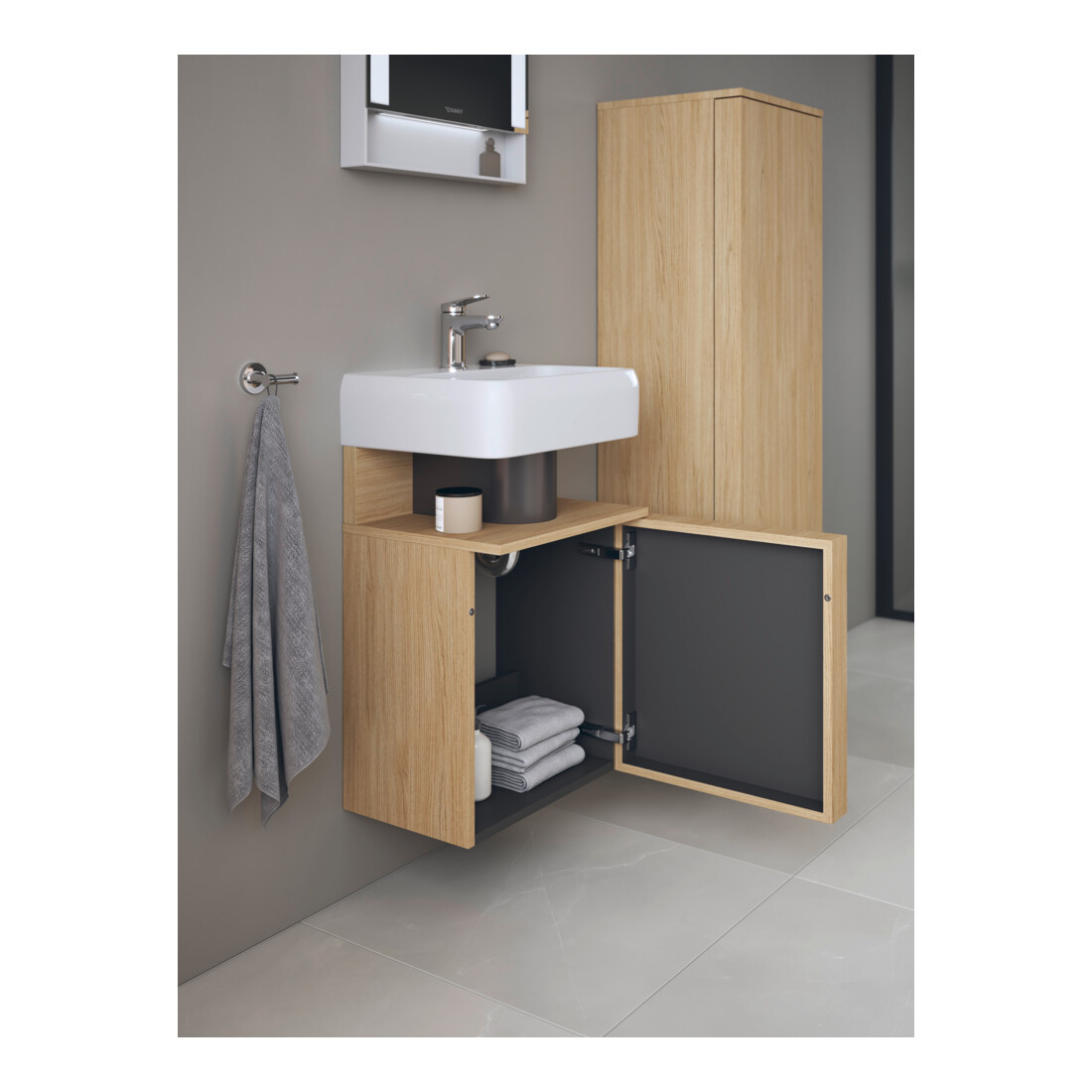 Duravit Meuble sous lavabo Qatego 44x35x64,5 cm, 1 porte, gauche, chêne naturel