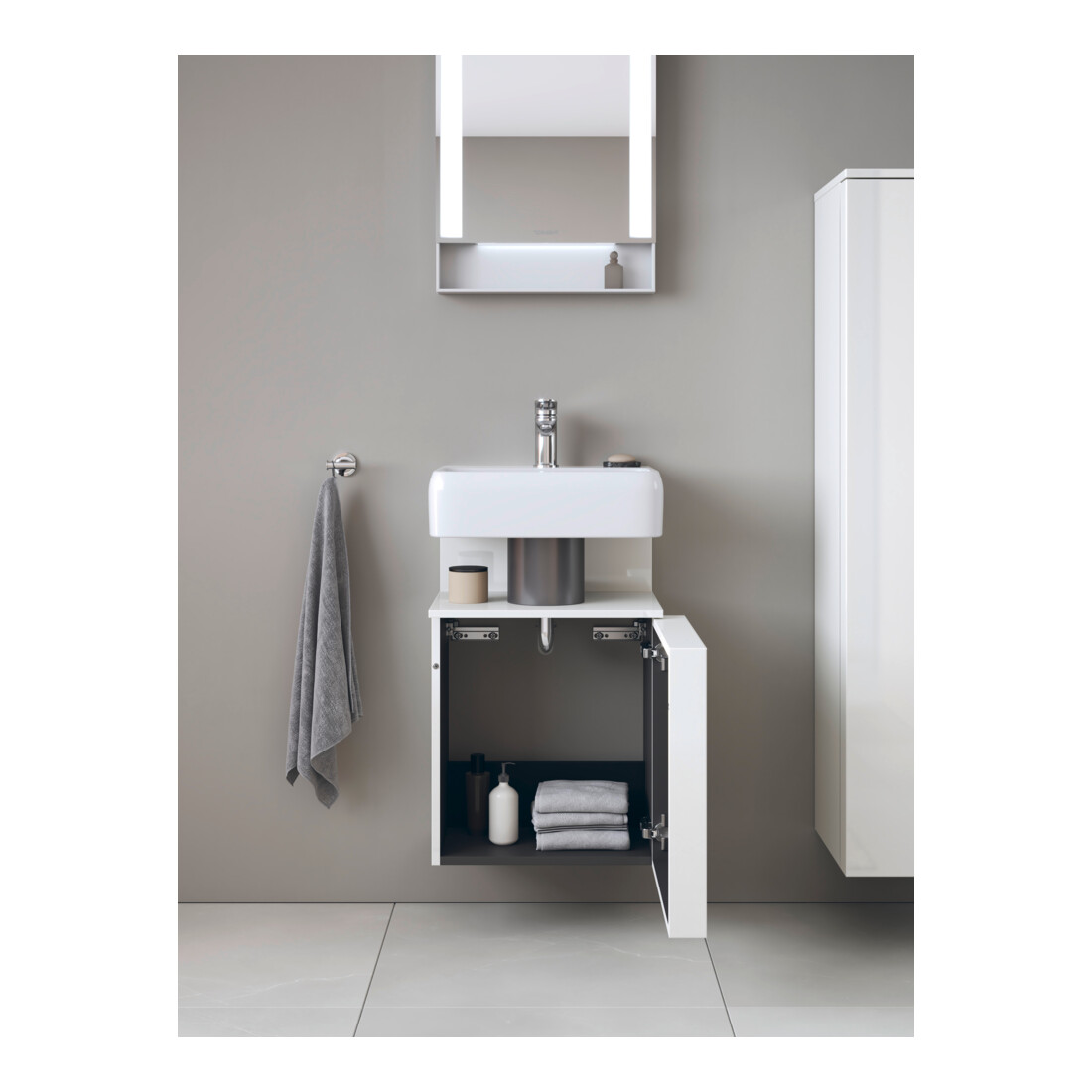 Duravit Meuble sous-lavabo Qatego 44x35x64,5 cm, 1 porte, T. gauche, blanc brillant