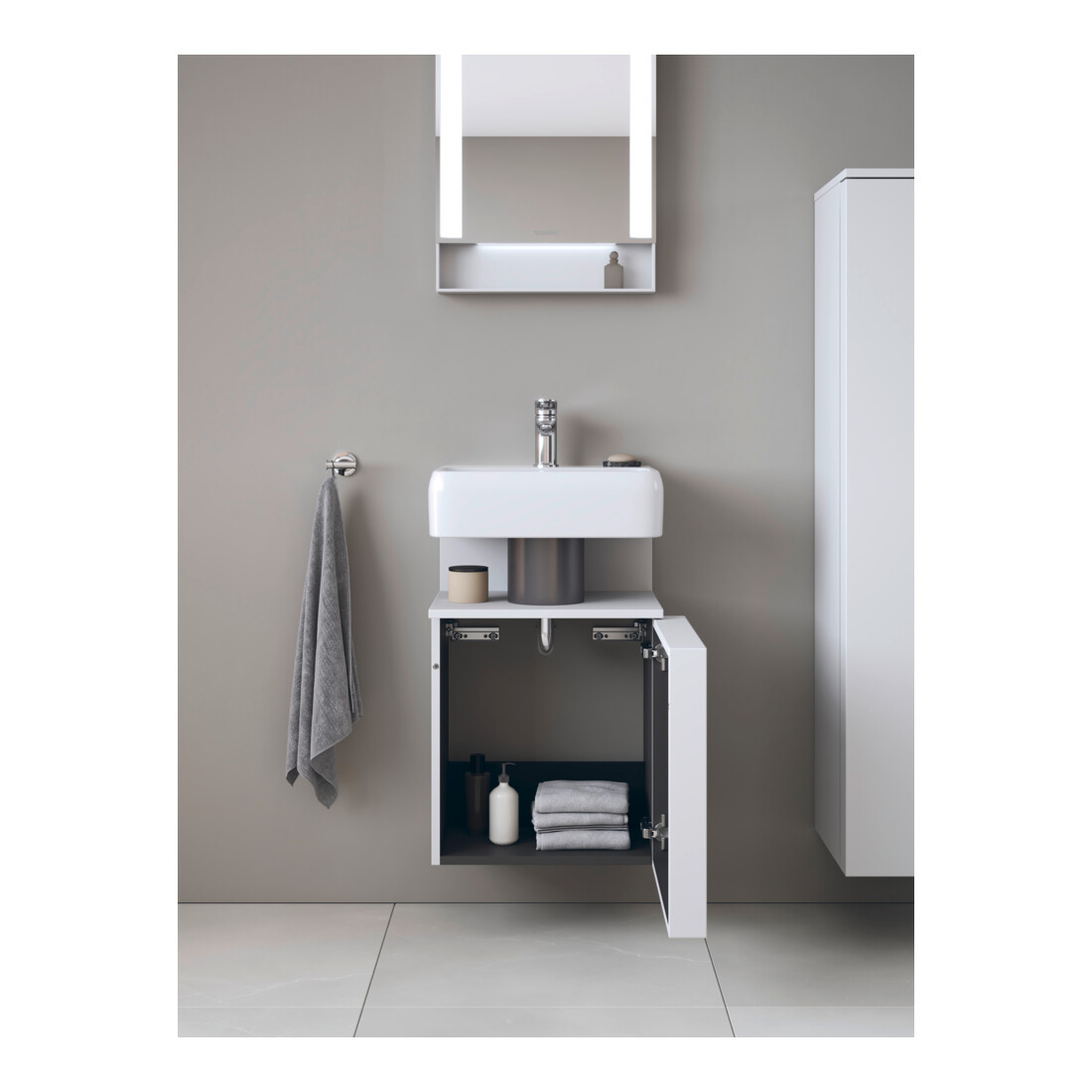 Duravit Meuble sous lavabo Qatego 44x35x64,5 cm, 1 tiroir, porte gauche, blanc mat