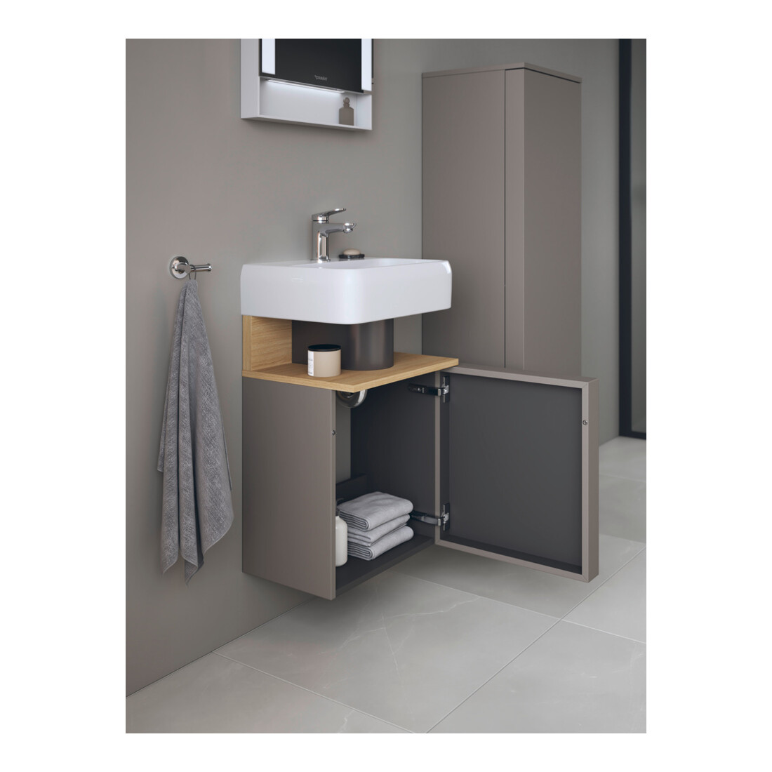 Duravit Meuble sous-lavabo Qatego 44x35x64,5 cm, 1 tiroir, tiroir droit, chêne naturel/mat