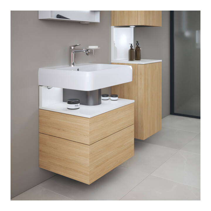 Duravit Meuble sous lavabo Qatego 59x47x59 cm, blanc brillant, 1 porte, avec niche