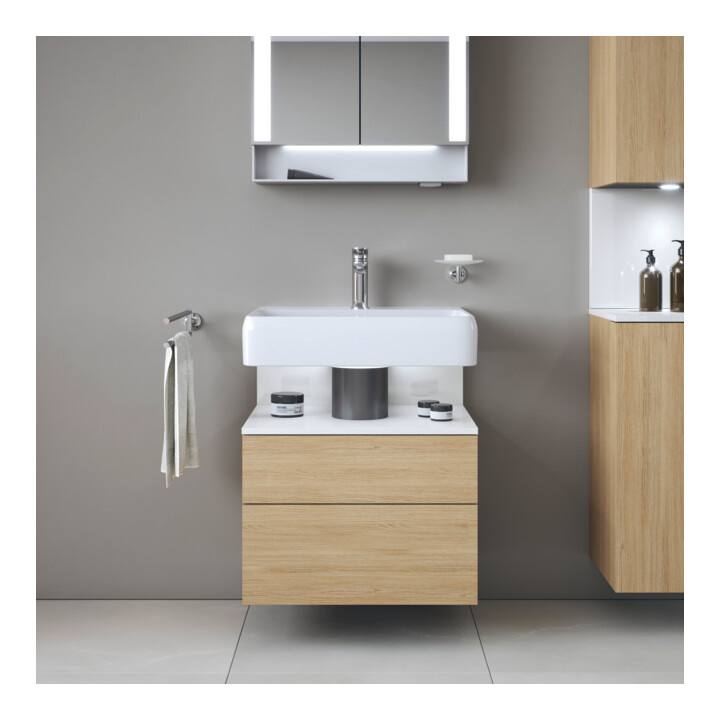 Duravit Meuble sous lavabo Qatego 59x47x59 cm, blanc brillant, 1 porte, avec niche