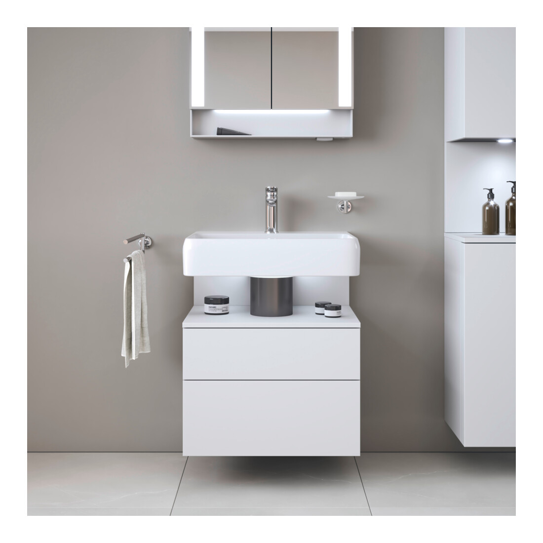 Duravit Meuble sous lavabo Qatego 59x47x59 cm, blanc mat, 1 porte, sans niche