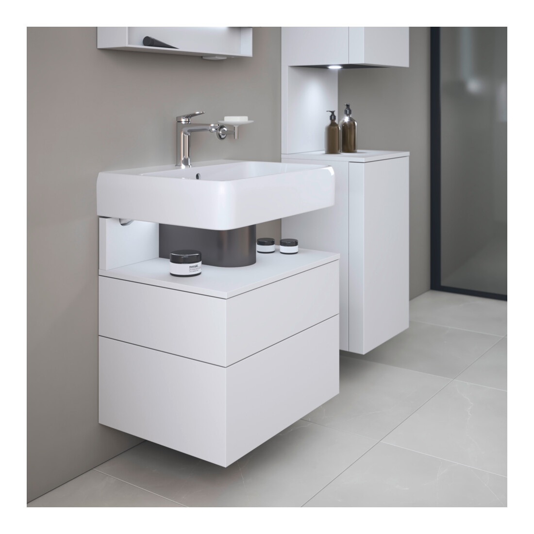 Duravit Meuble sous lavabo Qatego 59x47x59 cm, blanc mat, 1 porte, sans niche