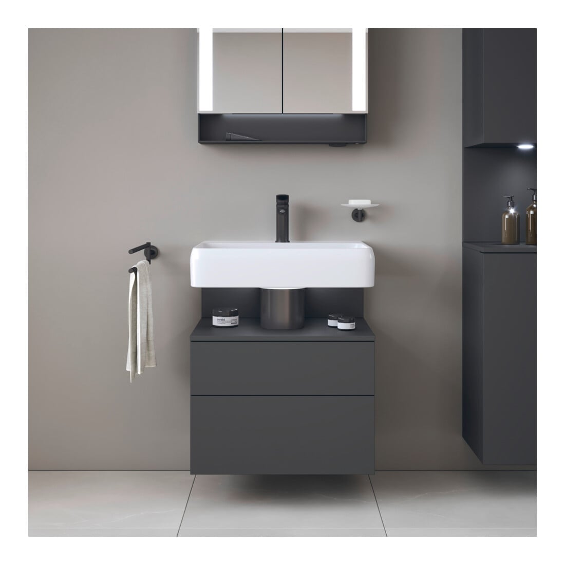Duravit Meuble sous lavabo Qatego 59x47x59 cm, gris, 1 porte, pour niche