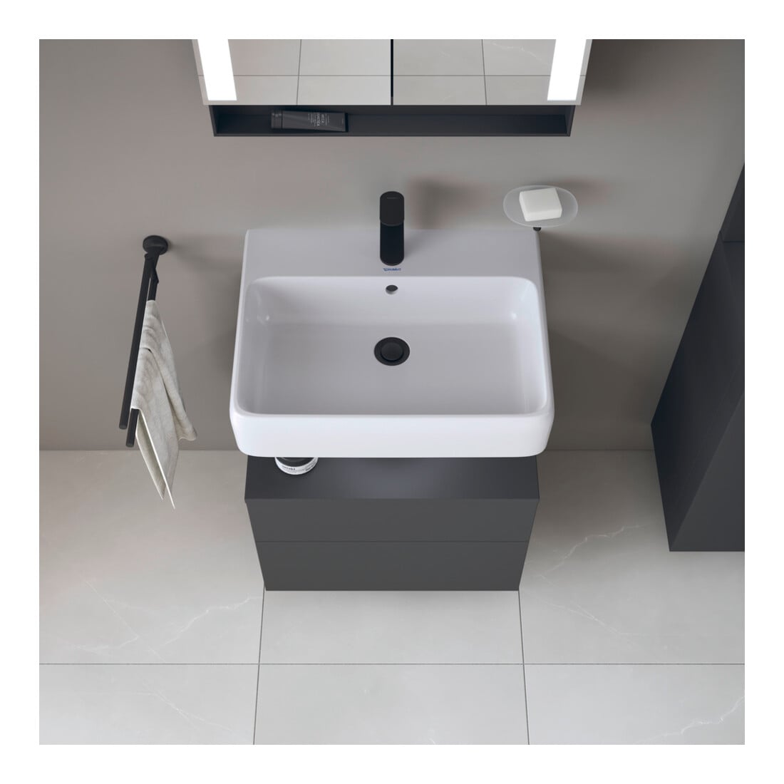 Duravit Meuble sous lavabo Qatego 59x47x59 cm, gris, 1 porte, pour niche