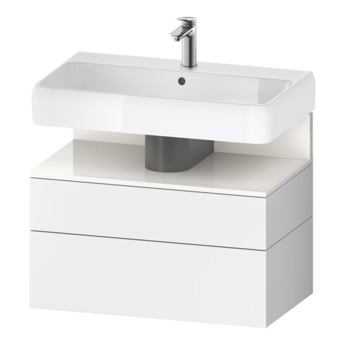 Duravit Meuble sous-lavabo Qatego 79x47x59 cm, blanc brillant/bois, 1 porte, 1 tiroir