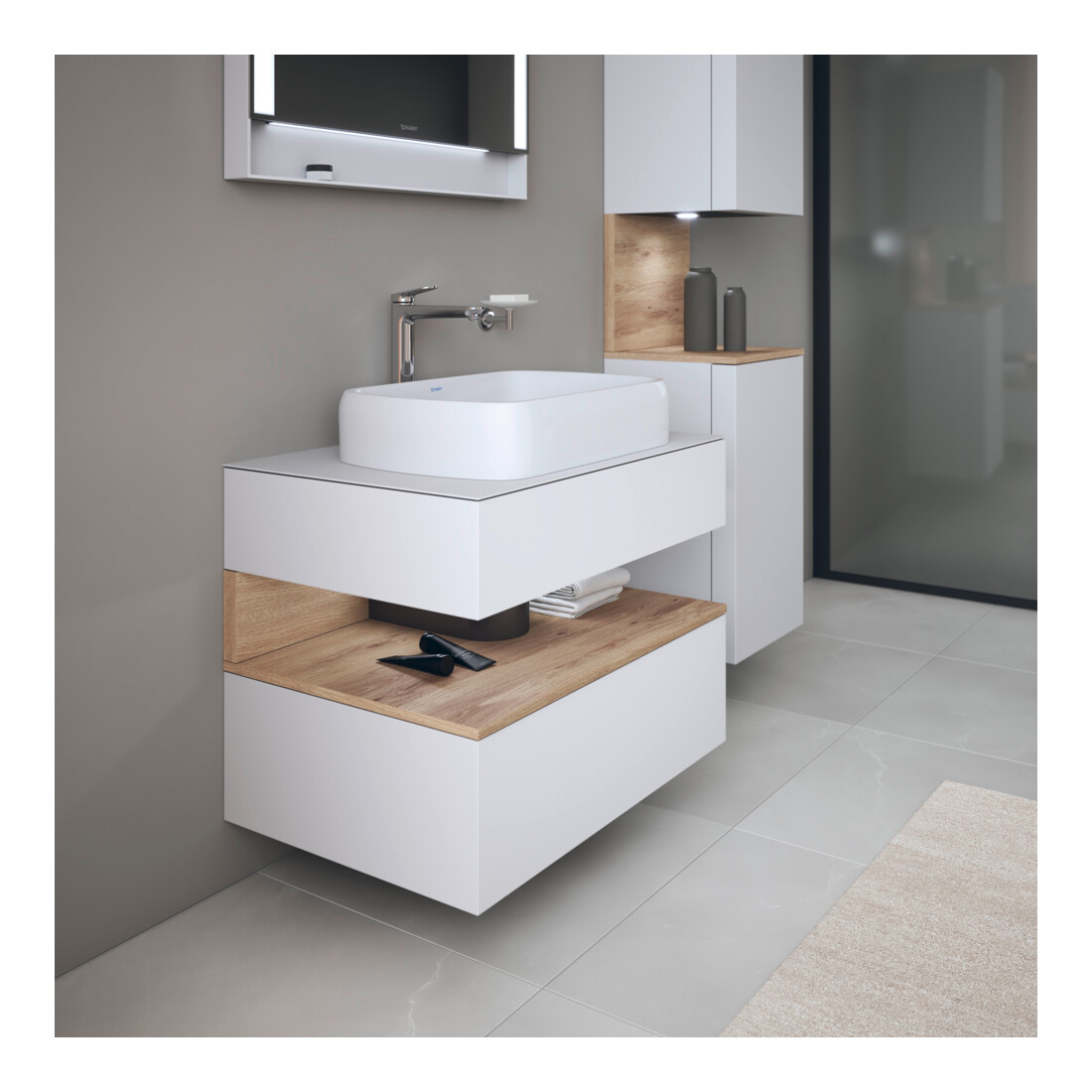 Duravit Meuble sous lavabo Qatego 80x55x60 cm, blanc mat, placage, pour niche