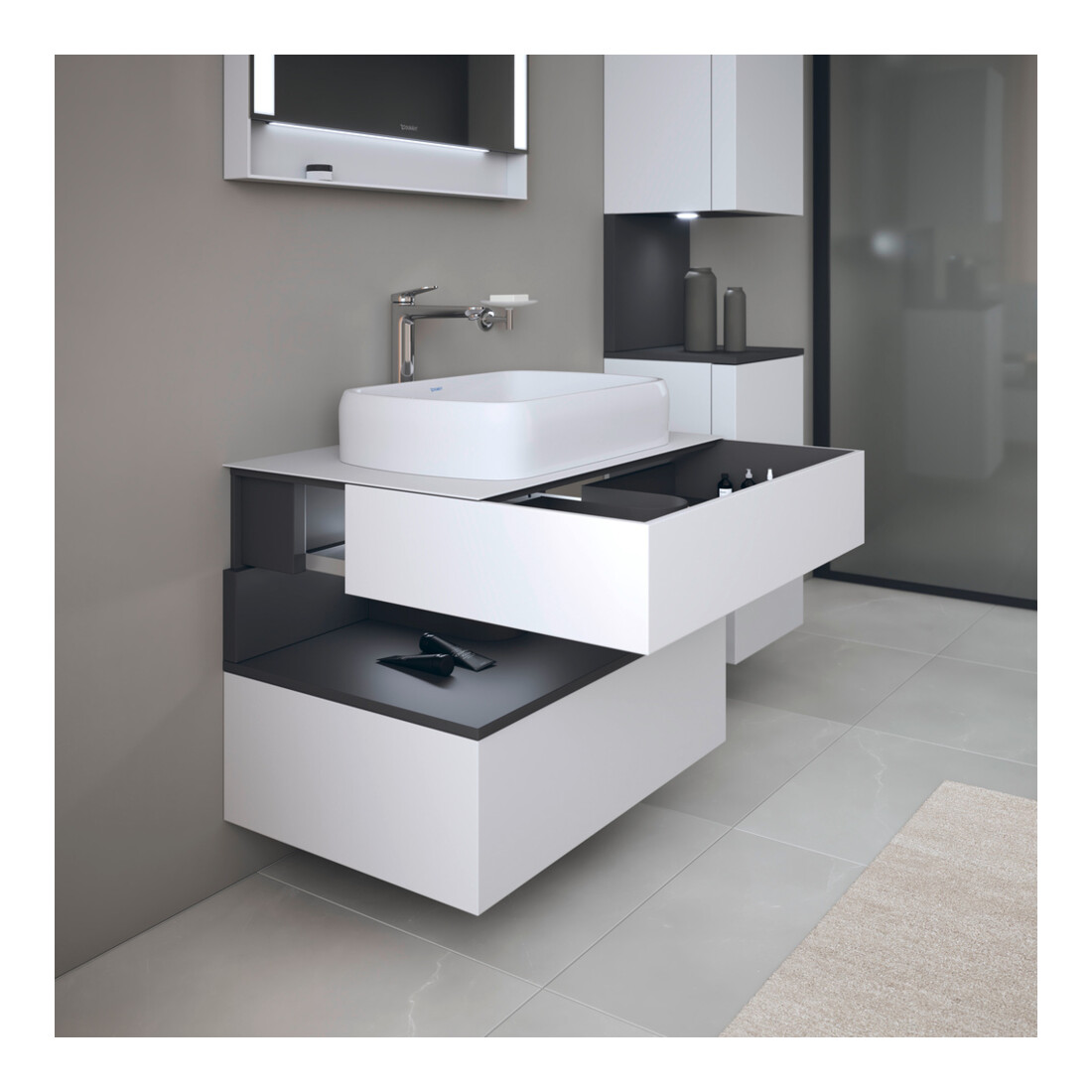 Duravit Meuble sous-lavabo Qatego 80x55x60 cm, gris/mat blanc, Pl, niche