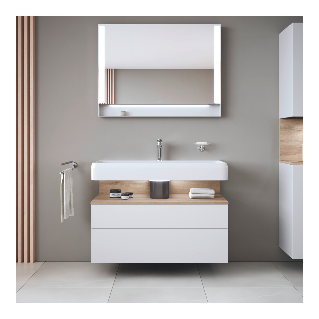 Duravit Meuble sous-lavabo Qatego 99x47x59 cm, blanc mat, 1 porte, avec niches