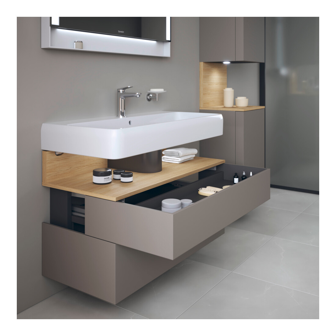 Duravit Meuble sous lavabo Qatego 99x47x59 cm, blanc mat, 1 porte, niche intégrée