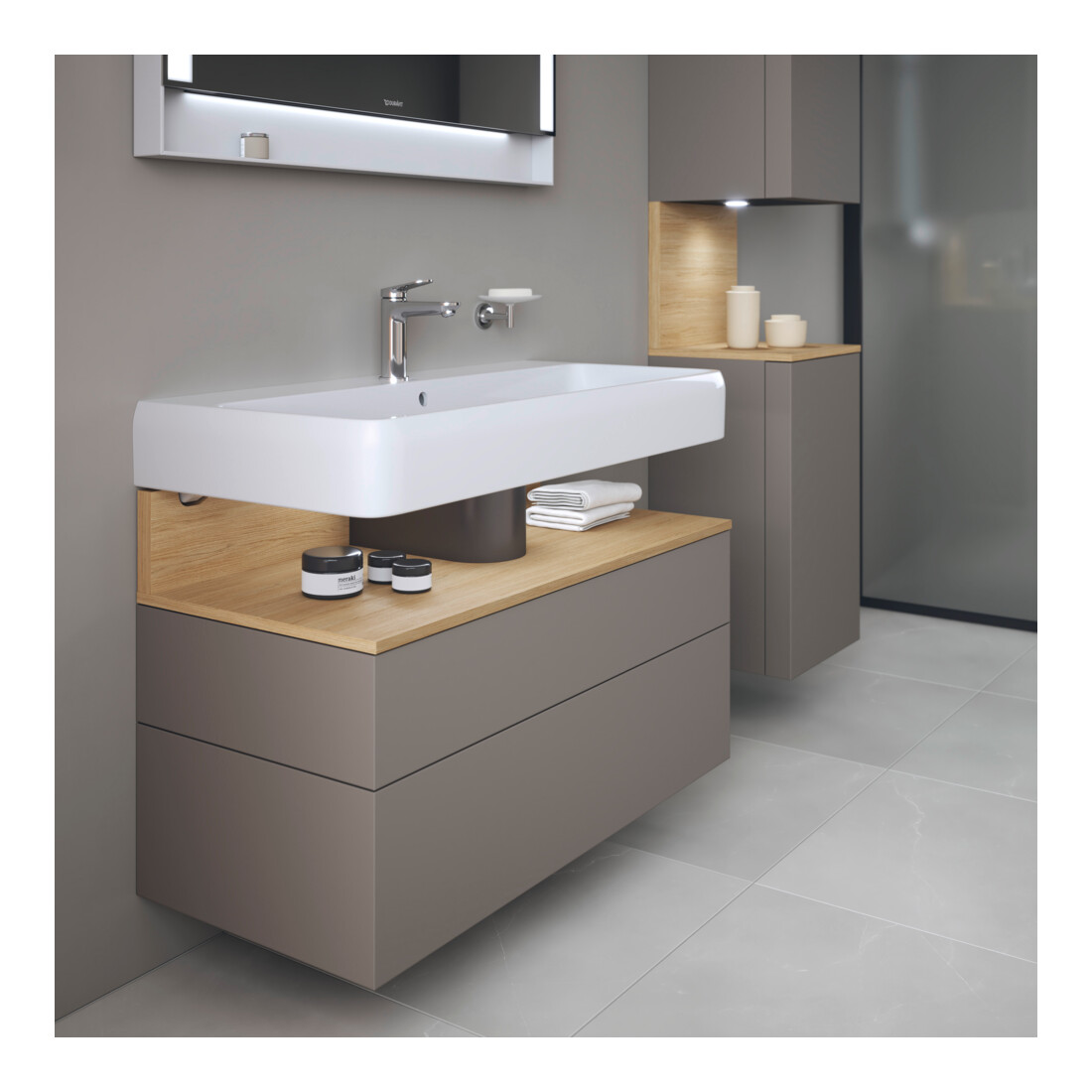 Duravit Meuble sous lavabo Qatego 99x47x59 cm, blanc mat, 1 porte, niche intégrée