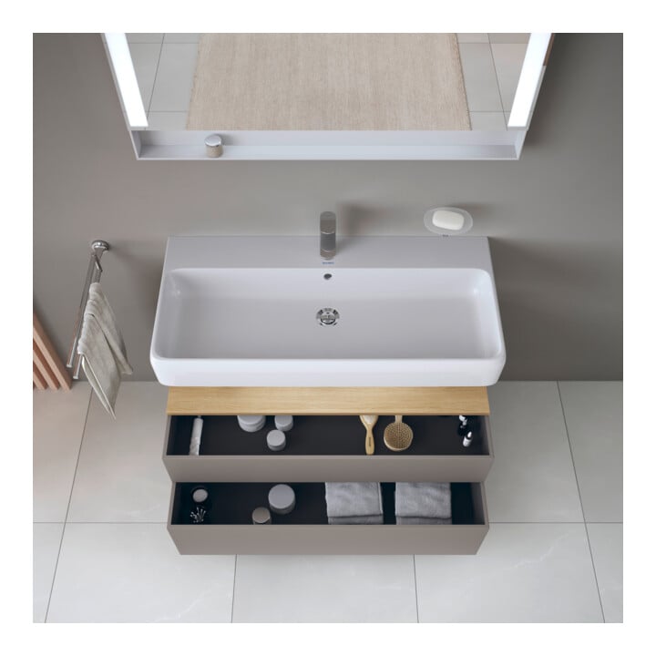 Duravit Meuble sous lavabo Qatego 99x47x59 cm, blanc mat, 1 porte, niche intégrée
