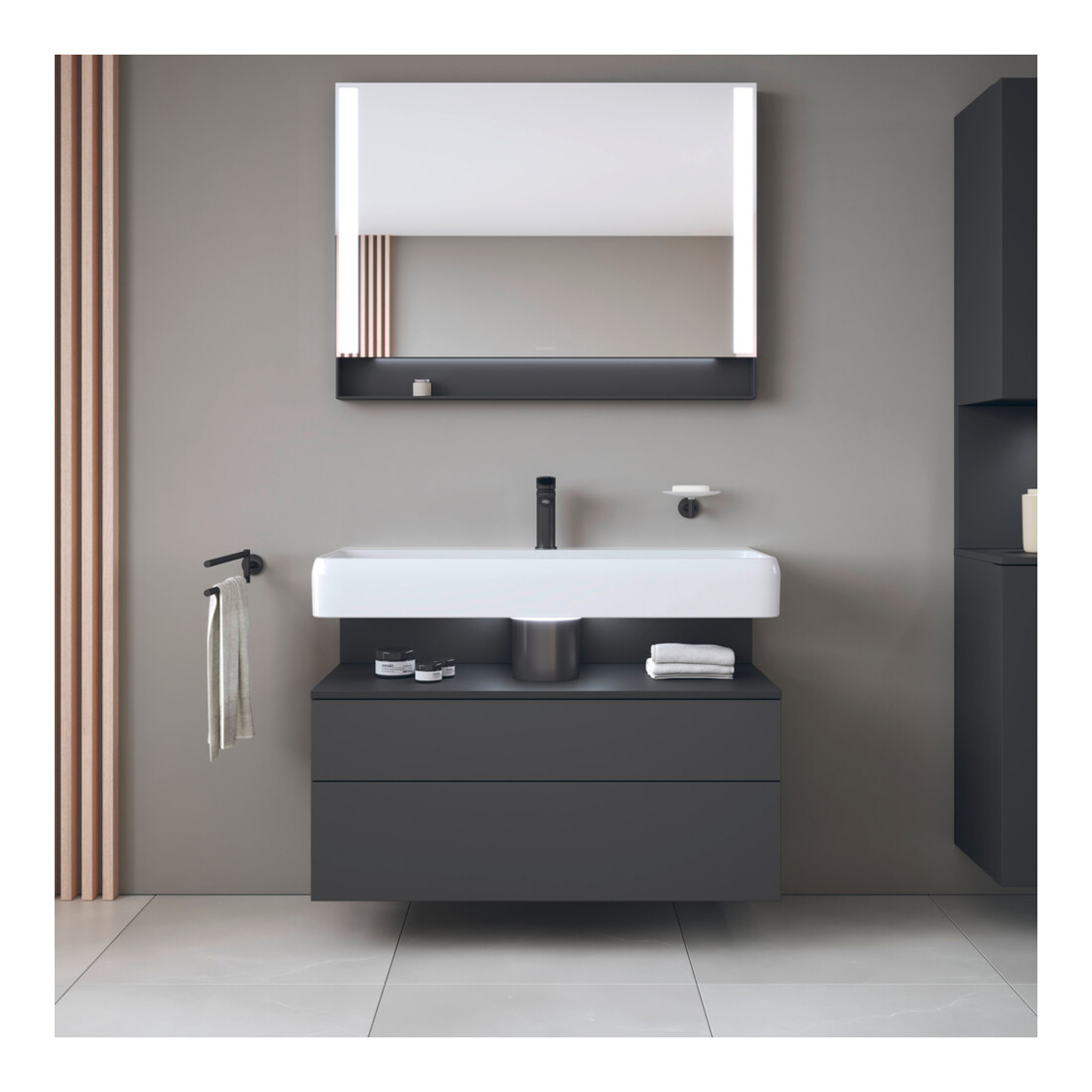 Duravit Meuble sous lavabo Qatego 99x47x59 cm, gris, 1 porte, niche intégrée