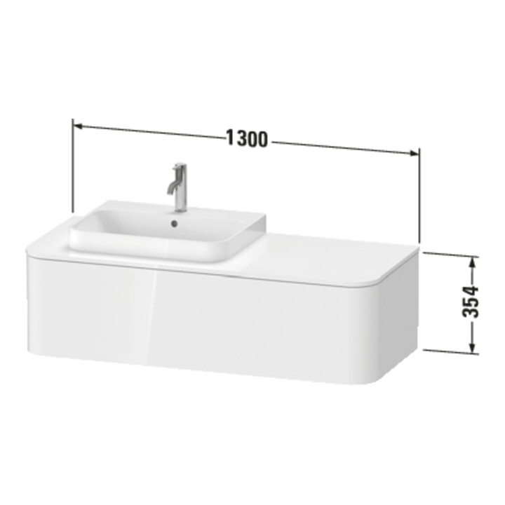 Duravit Meuble sous-lavabo sans ES Happy D.2 Plus 35,4x130 cm, 1 tiroir, blanc mat, milieu