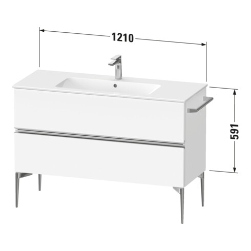 Duravit Meuble sous lavabo Sivida 121x59,1x47,7 cm, 2 tiroirs, blanc brillant, poignées noires