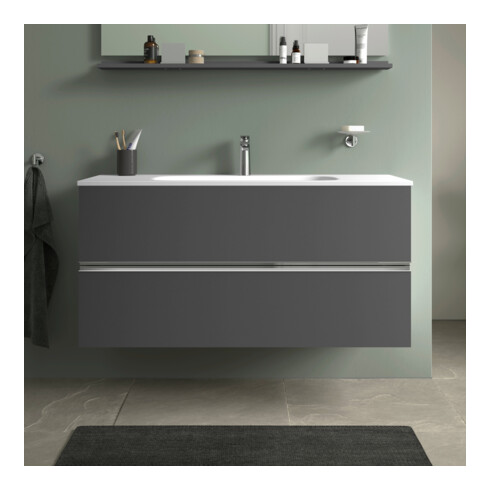 Duravit Meuble sous lavabo Sivida 121x59,2x47,7 cm, 2 tiroirs, gris mat, Gr. chr