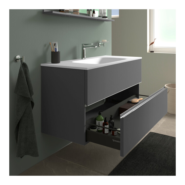 Duravit Meuble sous lavabo Sivida 121x59,2x47,7 cm, 2 tiroirs, gris mat, Gr. chr