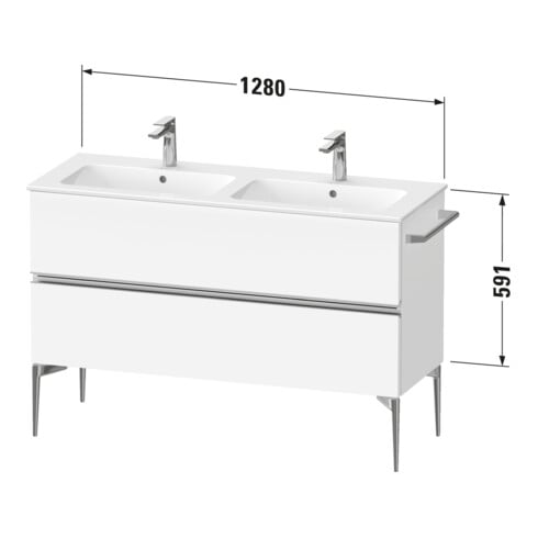 Duravit Meuble sous lavabo Sivida 128x59,1x47,7 cm, 2 tiroirs, blanc brillant, chromé