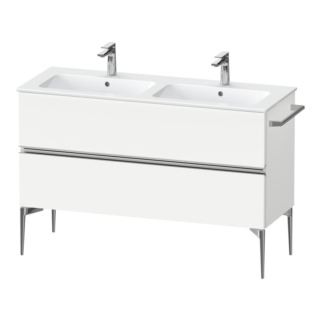 Duravit Meuble sous lavabo Sivida 128x59,1x47,7 cm, 2 tiroirs, blanc mat, grand chrome